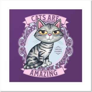 Beautiful Kitty Cat on Purplish Wreath with Cats are Amazing Posters and Art